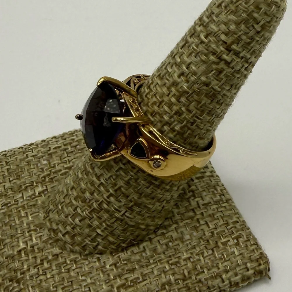 Gems En Vogue Amethyst 925 Gold Ring Sz 7.75